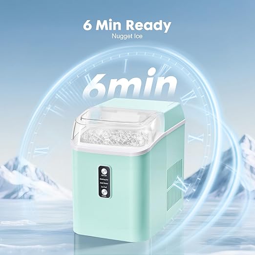 OLIXIS Nugget Ice Maker Countertop, Portable Ice Machine with 1.7L Water Tank, 26LBS/24H Fast Production, Auto-Cleaning & Quiet Operation, with Basket & Scoop