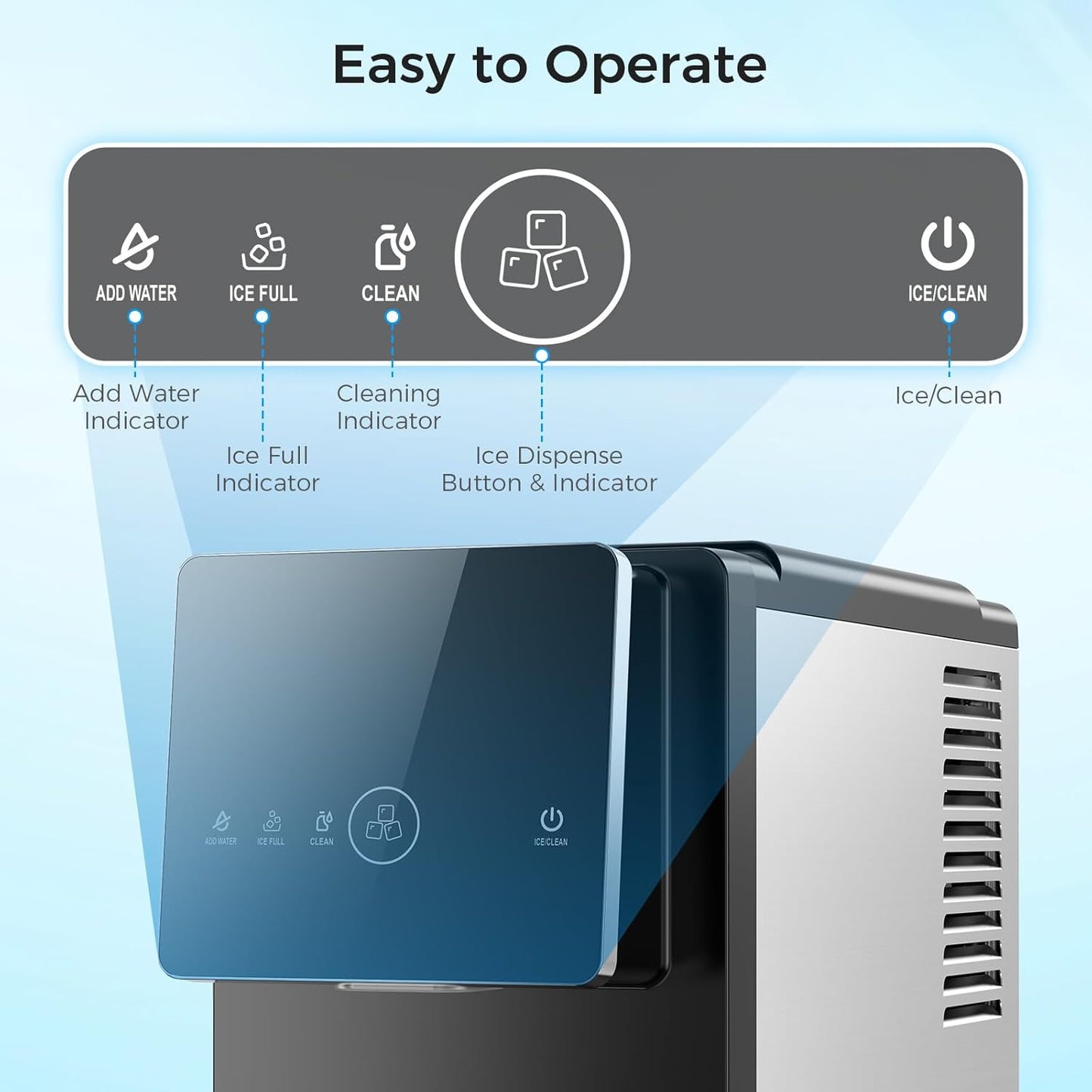 Nugget Countertop Ice Maker, 33 lbs/Day Chewable Pellet Ice Machine with Self-Cleaning, Auto Lighting & Measured Dispensing, Portable Pebble Ice Maker