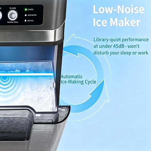 Cavevine Nugget ice Maker countertop with Side Tank, Chewable Nugget Ice Maker, Self-Cleaning & Quiet, Compact Ice Maker
