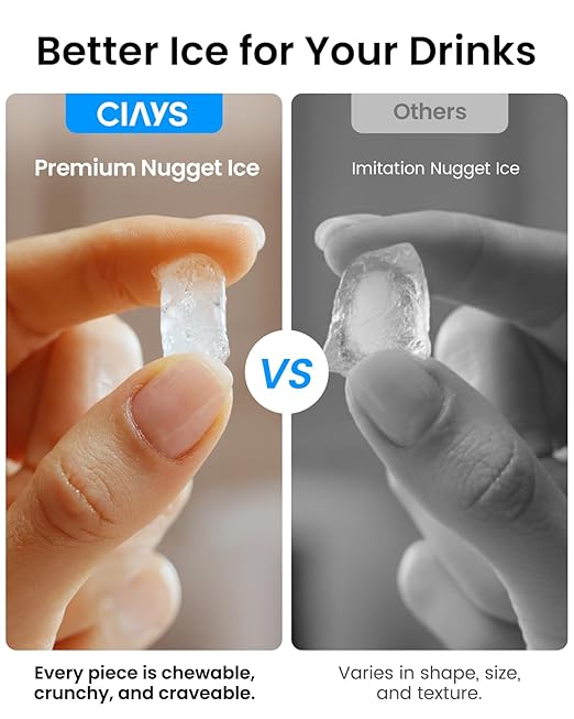 Ciays Nugget Ice Maker Countertop with 3L Detachable Water Tank and Timer Function, Pebble Ice Maker 35 lbs/24H Soft Chewable Ice, Self Cleaning Ice Machine