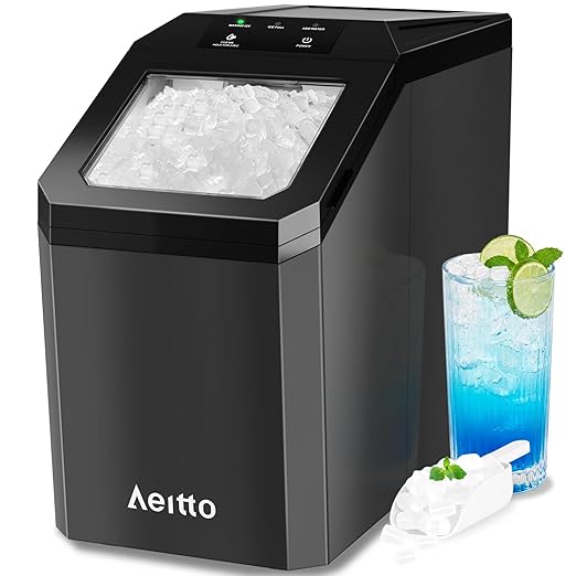 Aeitto Nugget Ice Maker Countertop, 55lbs/24H Ice Machine with 3.6L Water Tank&3.2Lbs Ice Basket, Self-Cleaning Pebble Ice Maker with Stainless Steel Housing for Home Office