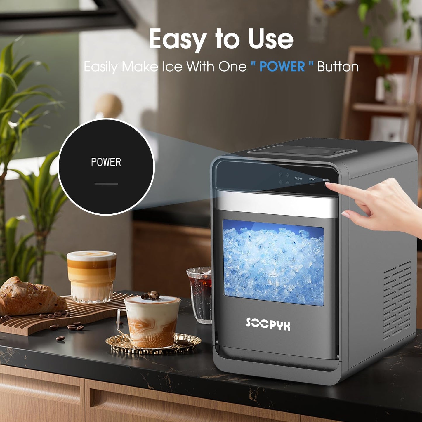 Self Cleaning Countertop Nugget Ice Maker Machine with Ice Scoop 33lbs Daily Capacity Pellet Ice Maker