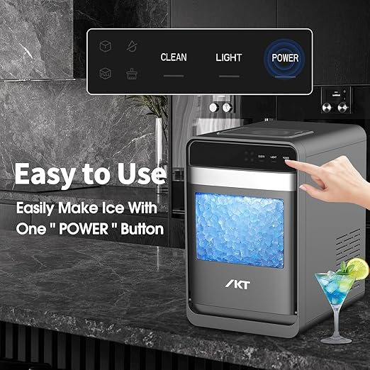 IKT Self Cleaning Countertop Nugget Ice Maker Machine with Ice Scoop 33lbs Daily Capacity Pellet Ice Maker Machine Black