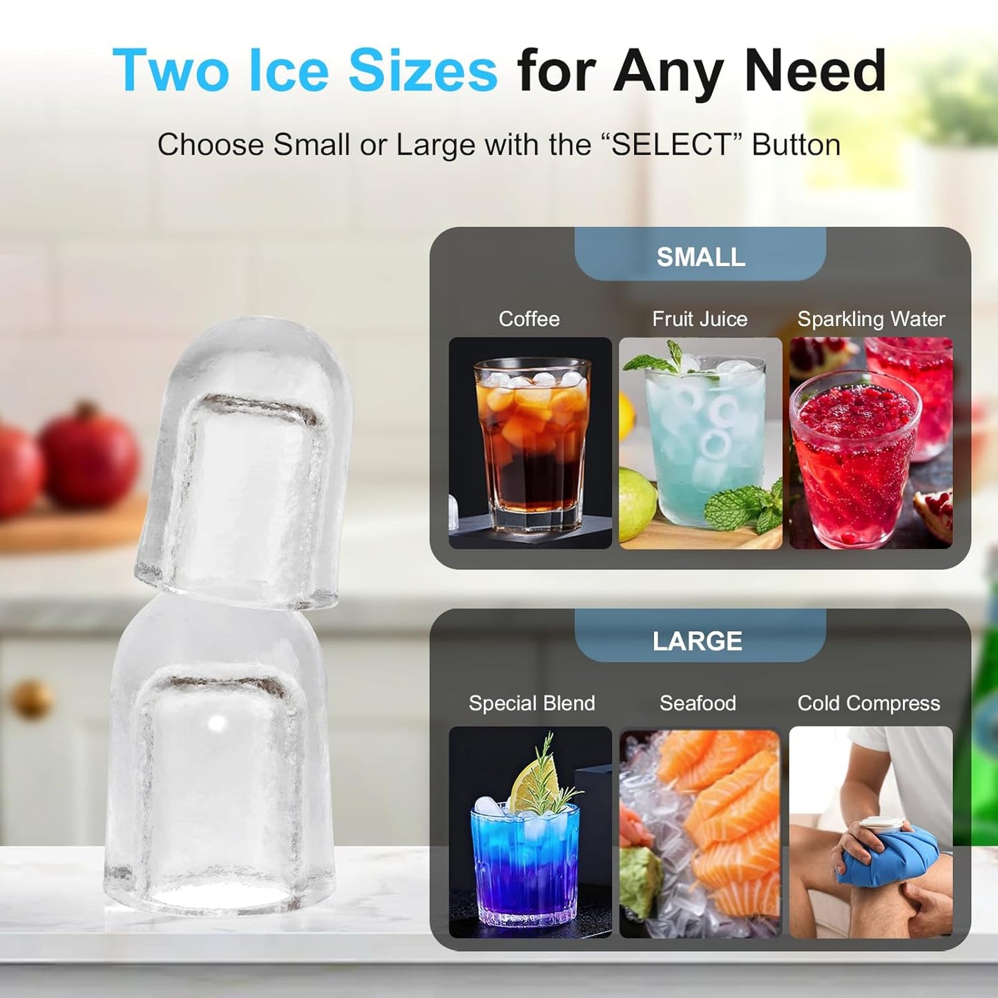 Kismile Ice Maker Countertop, 26Lbs/24H Ice Maker with 2 Sizes Bullet Ice, Interior Light, Self-Cleaning, Fast 8 Cubes in 6 Mins, Compact Ice Maker