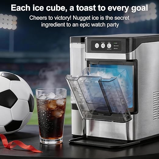 Cavevine Nugget ice Maker countertop with Side Tank, Chewable Nugget Ice Maker, Self-Cleaning & Quiet, Compact Ice Maker