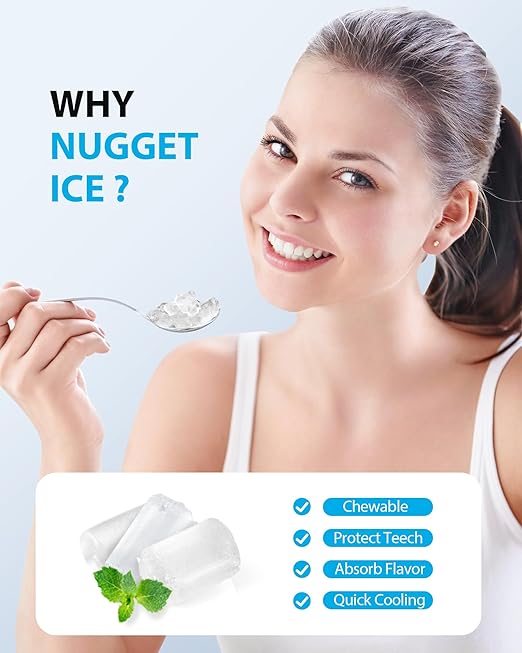 Aeitto Nugget Ice Maker Countertop, Pellet Ice Machine Soft Chewable Ice 40lbs/Day, One-Click Operation, Auto Self-Cleaning Crushed Ice Makers