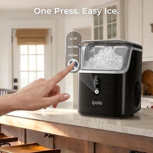 Nugget Ice Maker Countertop: 33lb/Day, Self-Cleaning, Black Stainless Steel, Portable, Soft Chewable Pebble Ice Machine