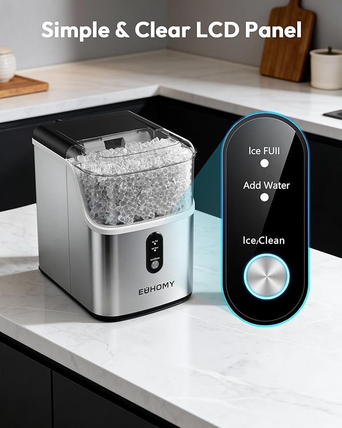 EUHOMY Nugget Ice Maker Countertop, Ready in 7 Mins, 35Lbs/24H Pebble Ice Maker Machine