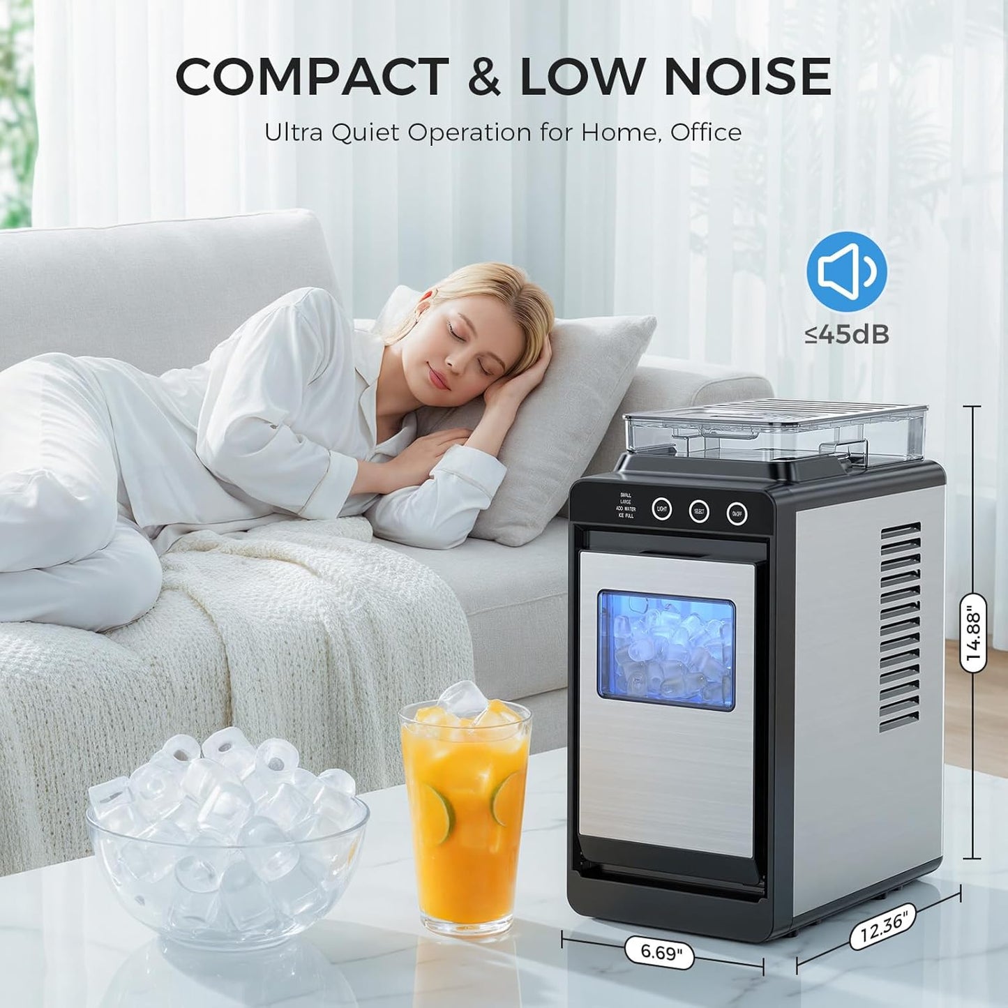 COWSAR Ice Maker Countertop, Portable Ice Machine with External Water Tank, 26 lbs/24Hrs, 8 Cubes in 6 Mins, Self-Cleaning Quiet Compact Commercial Ice Makers for Home, RV, Camping