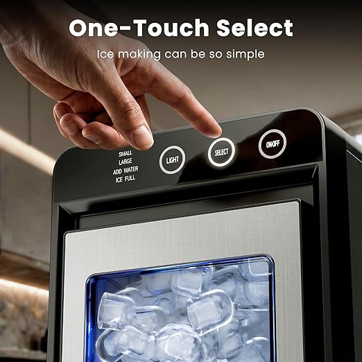 Electactic Countertop Ice Maker, 26Lbs Daily Ice Production, 0.8L Water Tank, Self-Cleaning, Adjustable Ice Size, One-Touch Operation, Interior Light, Portable Ice Maker
