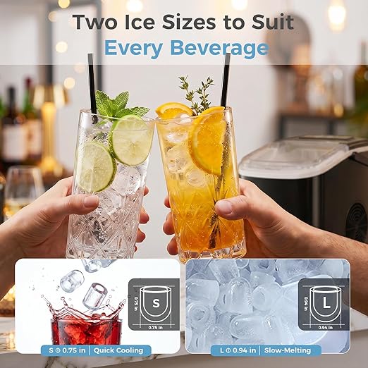 Countertop Ice Maker, Portable Ice Machine with Carry Handle Basket and Scoop, 9 Bullet Cubes Ready in 6 Mins