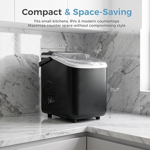 Countertop Ice Maker, Portable Ice Machine with Carry Handle Basket and Scoop, 9 Bullet Cubes Ready in 6 Mins