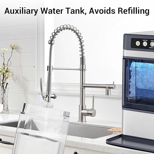 Countertop Nugget Ice Maker with Water Tank, 40 lbs/24H, 5-8min Ready, Self-Cleaning, Chewable Pellet Ice, Stainless Steel Counter Table Ice Machine