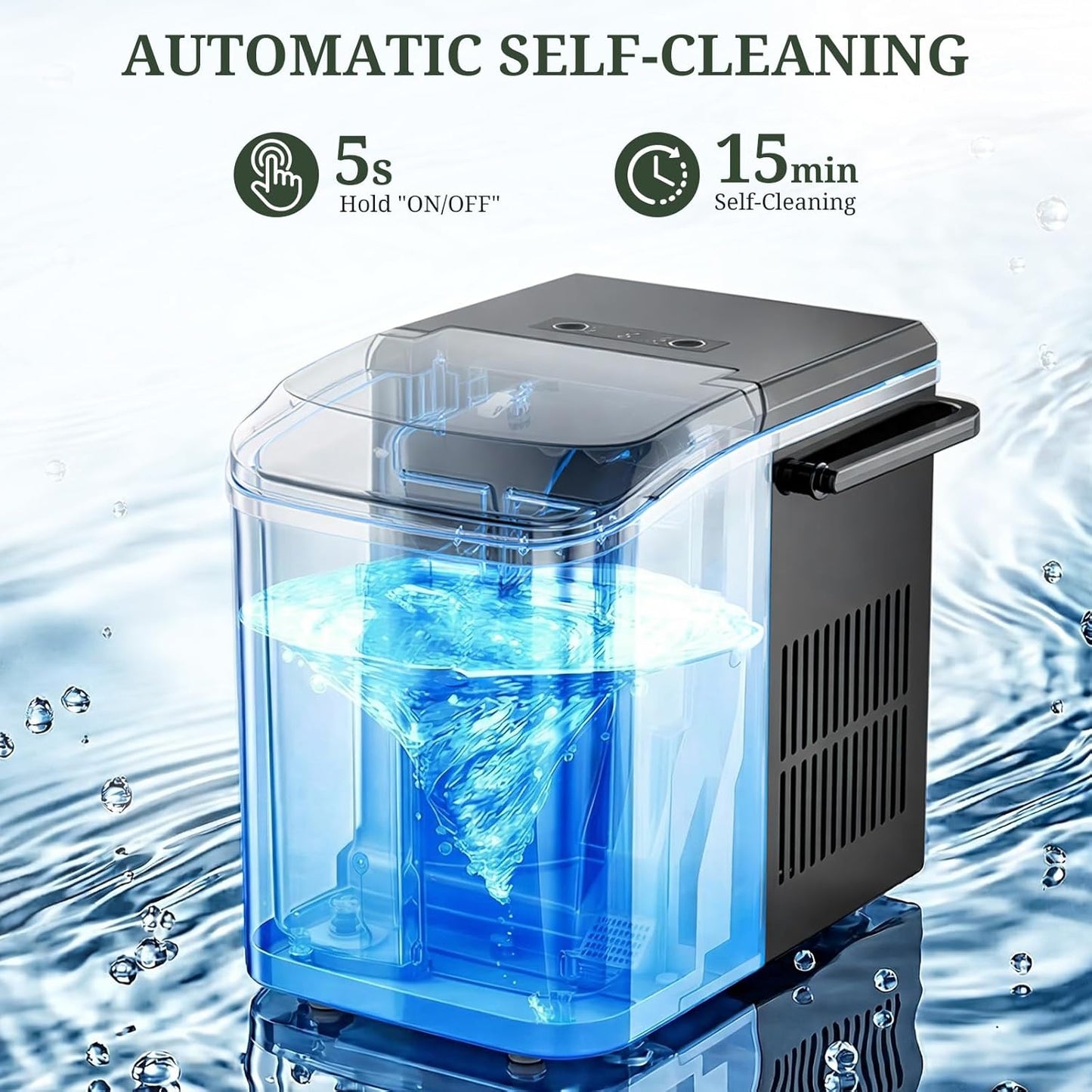 Portable Ice Makers Countertop with Handle, Basket & Scoop, 26Lbs/24Hrs, 9 Bullet Ice Cubes in 6 Mins, 2 Ice Sizes, Self-Cleaning, Quiet Compact Ice Machine
