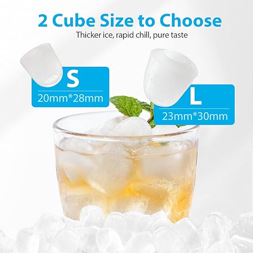 Aeitto Ice Maker Countertop 26lbs/24H, Ice Machine 8 Ice Cubes Ready in 6 Mins, 2 Sizes of Bullet Ice Portable Ice Makers with Basket & Scoop