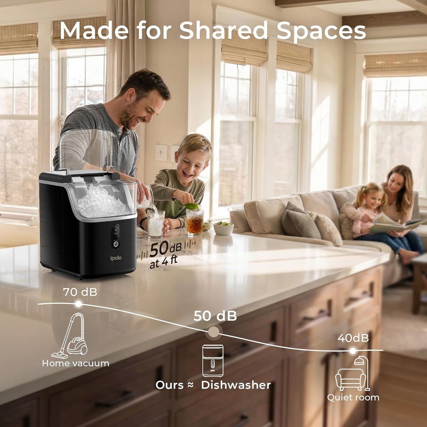 Nugget Ice Maker Countertop: 33lb/Day, Self-Cleaning, Black Stainless Steel, Portable, Soft Chewable Pebble Ice Machine