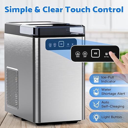 Nugget Ice Maker Countertop,Pellet Ice Machine Chewable Ice 40Lbs/Day,Ready in 5 Mins, Self-Cleaning,Compact Crushed Ice Maker