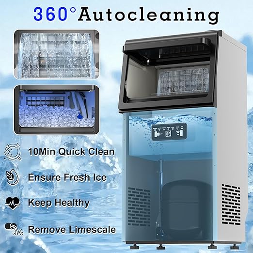 Commercial Ice Maker 100LBS/24H, Dual Water Inlet, Under Counter Ice Maker with 20LBS Storage Capacity, 40 Cubes, Stainless Steel Ice Machine, for School, Home, Restaurant, Bar, RV