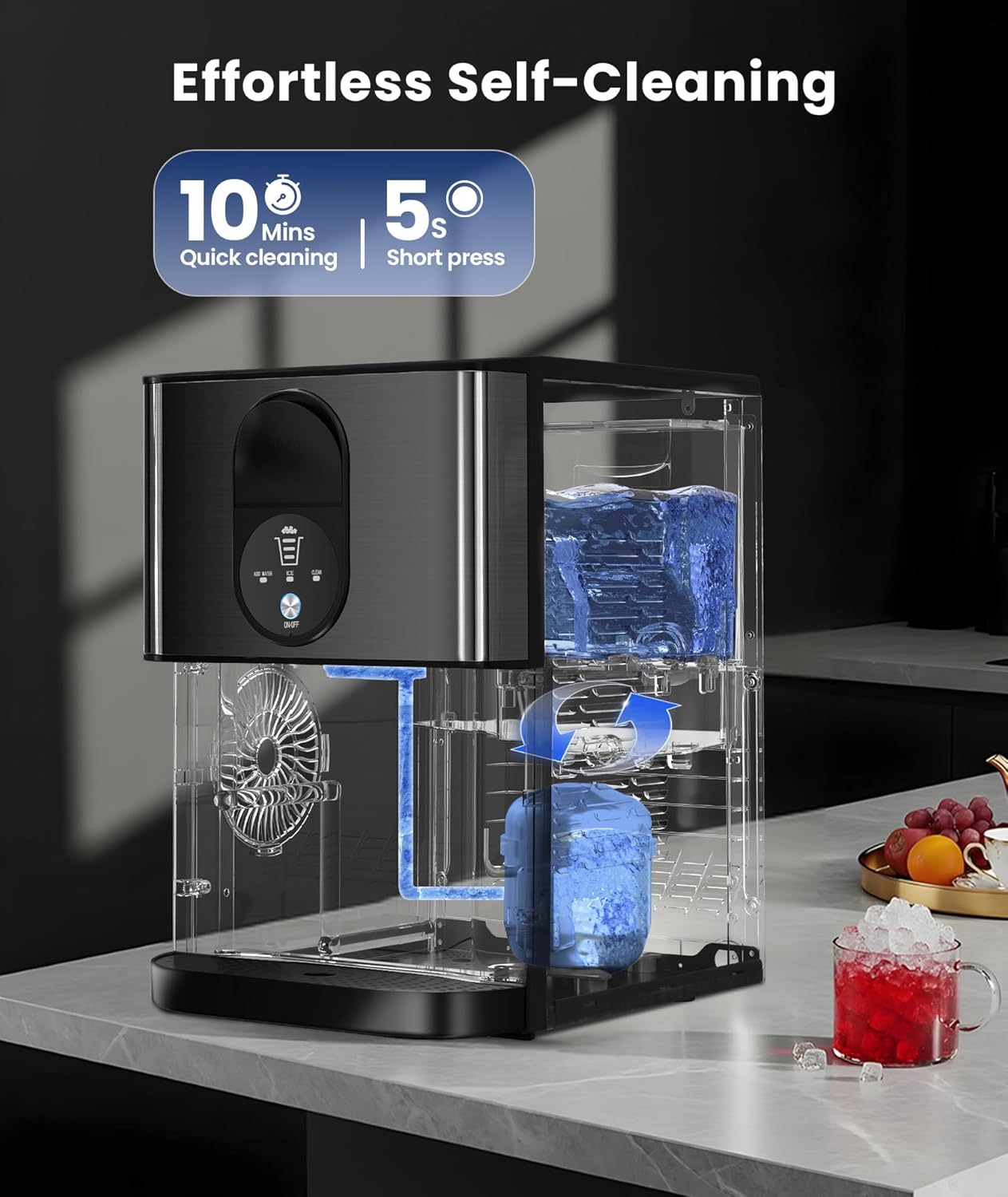 Cowsar Nugget Ice Maker Countertop, 44lbs/24H Soft Chewable Pellet Ice Machine with Dispenser, Self-Cleaning, 2.4L Removable Water Tank, One-Click Operation