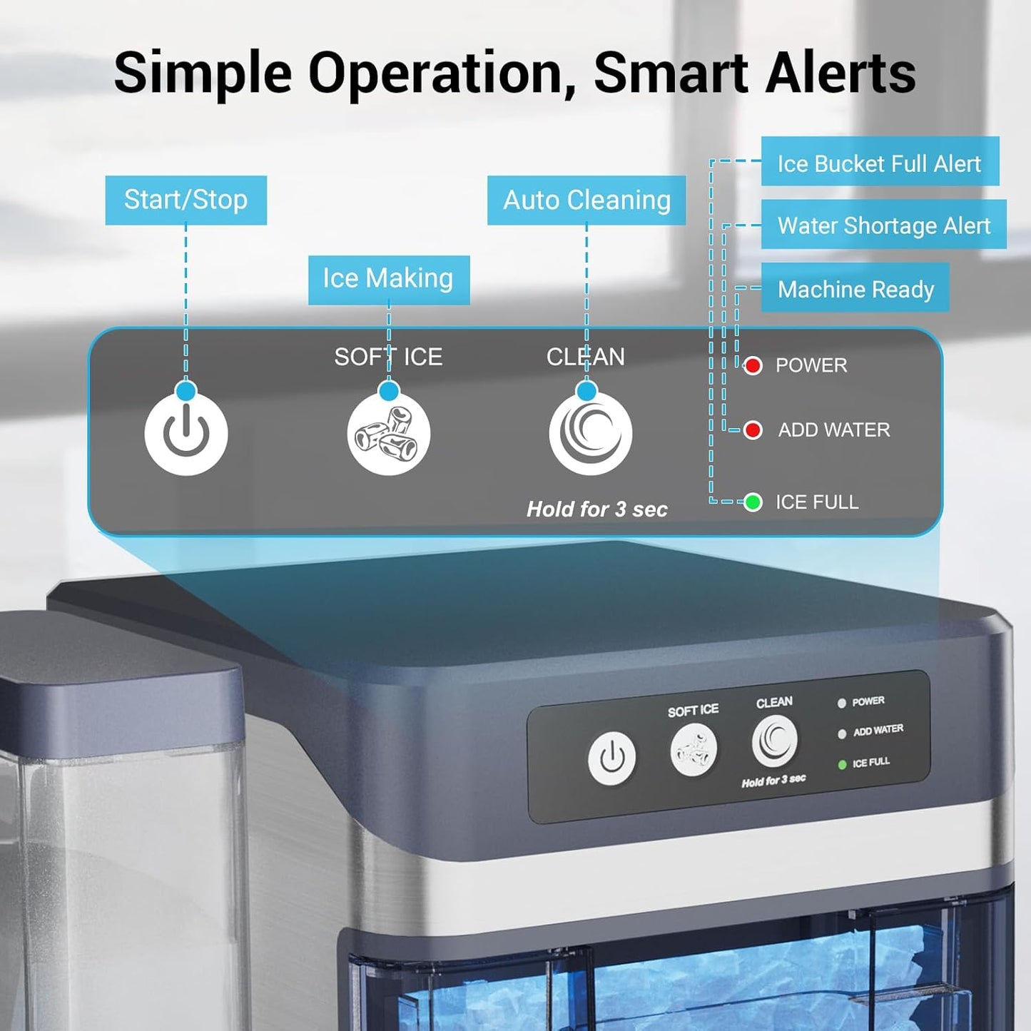 Countertop Nugget Ice Maker with Water Tank, 40 lbs/24H, 5-8min Ready, Self-Cleaning, Chewable Pellet Ice, Stainless Steel Counter Table Ice Machine