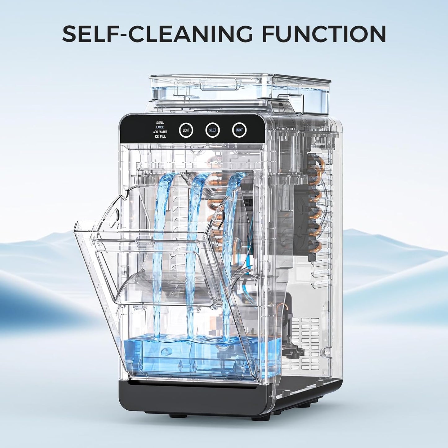 COWSAR Ice Maker Countertop, Portable Ice Machine with External Water Tank, 26 lbs/24Hrs, 8 Cubes in 6 Mins, Self-Cleaning Quiet Compact Commercial Ice Makers for Home, RV, Camping