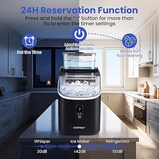 COSTWAY Countertop Ice Cube Maker with External Water Tank, 16Pcs Ready in 6 Mins, 34Lbs/24H Portable Ice Machine with 13 Thickness Levels, Self-Cleaning