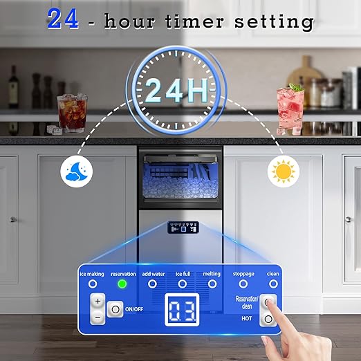 Commercial Ice Maker 100LBS/24H, Dual Water Inlet, Under Counter Ice Maker with 20LBS Storage Capacity, 40 Cubes, Stainless Steel Ice Machine, for School, Home, Restaurant, Bar, RV