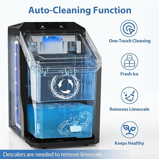 Aeitto Nugget Ice Maker Countertop, 55lbs/24H Ice Machine with 3.6L Water Tank&3.2Lbs Ice Basket, Self-Cleaning Pebble Ice Maker with Stainless Steel Housing for Home Office