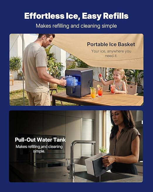 Upstreman Ice Maker Countertop, 9 Bullet Ice Cubes in 6 Mins, Detachable Water Tank, LED Light, Self-Cleaning Portable Ice Machine