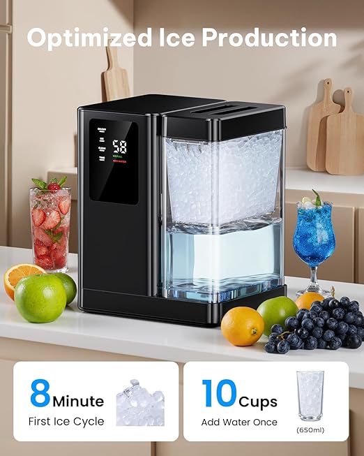 Ciays Nugget Ice Maker Countertop with 3L Detachable Water Tank and Timer Function, Pebble Ice Maker 35 lbs/24H Soft Chewable Ice, Self Cleaning Ice Machine