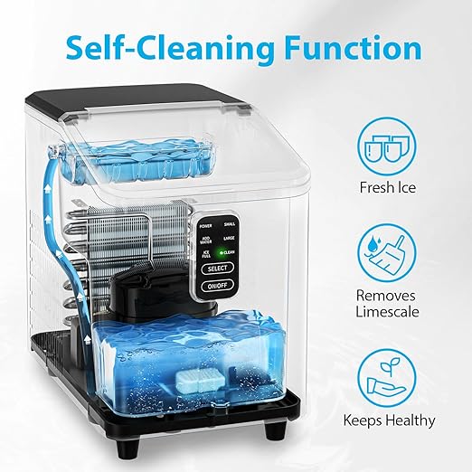 Aeitto Ice Maker Countertop 26lbs/24H, Ice Machine 8 Ice Cubes Ready in 6 Mins, 2 Sizes of Bullet Ice Portable Ice Makers with Basket & Scoop, Auto Self-Cleaning for Home