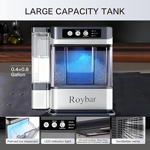 Large Capacity Nugget Ice Makers Countertop One-Click Operation Self-Cleaning Portable Ice Maker 41lbs/24H with There is A Detachable 0.8 Gallons Water Tank Ice Machine