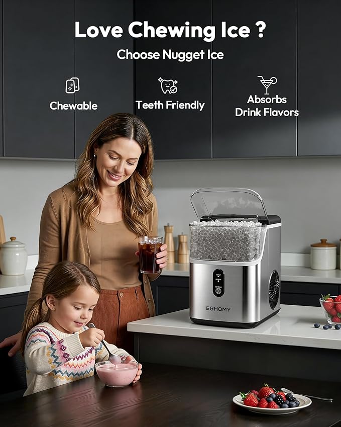 EUHOMY Nugget Ice Maker Countertop, Ready in 7 Mins, 35Lbs/24H Pebble Ice Maker Machine