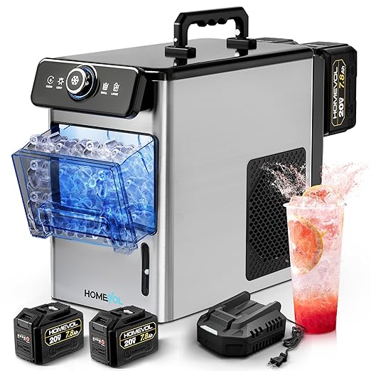 Cordless Rechargeable Battery Powered Ice Maker, 30Lbs/24H Portable Countertop Ice Machine with 2 × 20V Max 7.8Ah Battery and Charger, Self-Cleaning, 5.5H Max Runtime, Stainless Steel