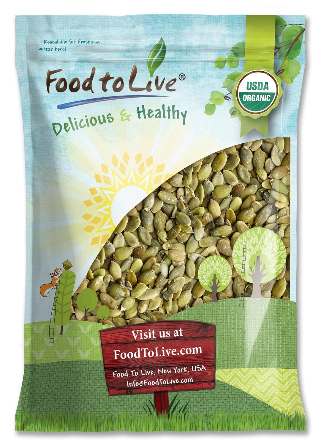 Food to Live Organic Sprouted Pumpkin Seeds, 8 Pounds Non-GMO, Raw Kernels, No Shell, Unsalted, No Oil, Vegan Kosher, Bulk. Keto Snack. High in Protein, Omega Fats. Topping for Salads, Oats, Yogurt