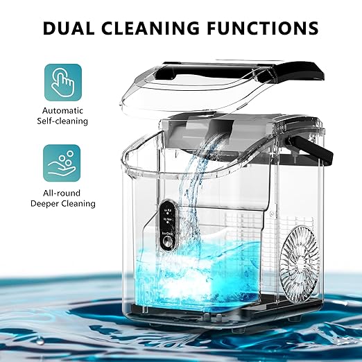 EUHOMY Nugget Ice Maker Countertop with Handle, Ready in 6 Mins, 34lbs Per Day, Removable Top Cover, Auto-Cleaning