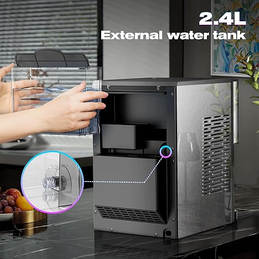 Kismile Countertop Nugget Ice Maker, 44lbs/24H Soft Chewable Pebble Ice Machine