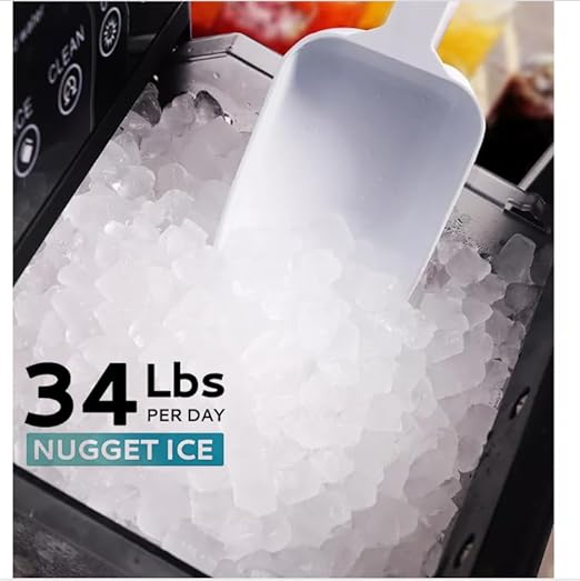 IKT Self Cleaning Countertop Nugget Ice Maker Machine with Ice Scoop 33lbs Daily Capacity Pellet Ice Maker Machine Black