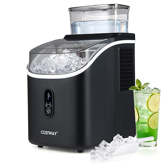 COSTWAY Countertop Ice Cube Maker with External Water Tank, 16Pcs Ready in 6 Mins, 34Lbs/24H Portable Ice Machine with 13 Thickness Levels, Self-Cleaning