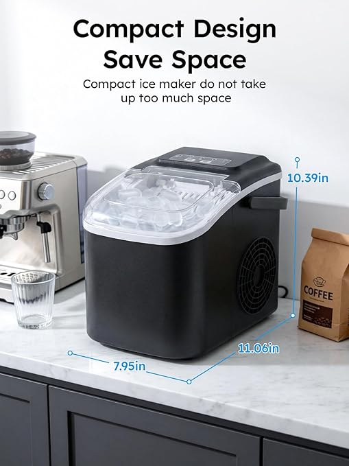 Countertop Ice Maker, 26lbs/24H Portable Ice Maker with Handle, 8 Ice Cubes Ready in 6 Mins, Self-Cleaning Ice Makers