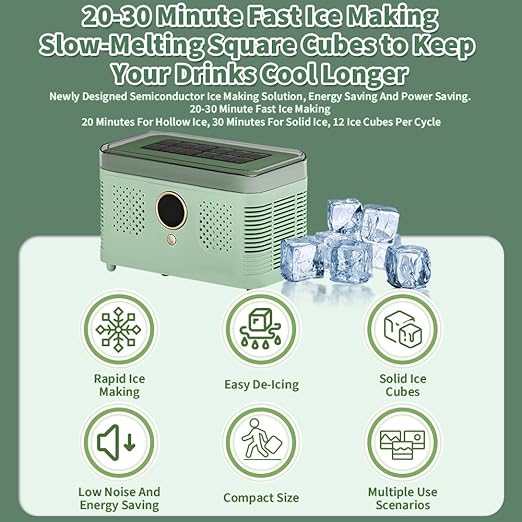 Countertop Ice Maker Machine, Portable Ice Machine with Self-Cleaning, Makes 12 Quickly, Quiet & Compact Ice Maker