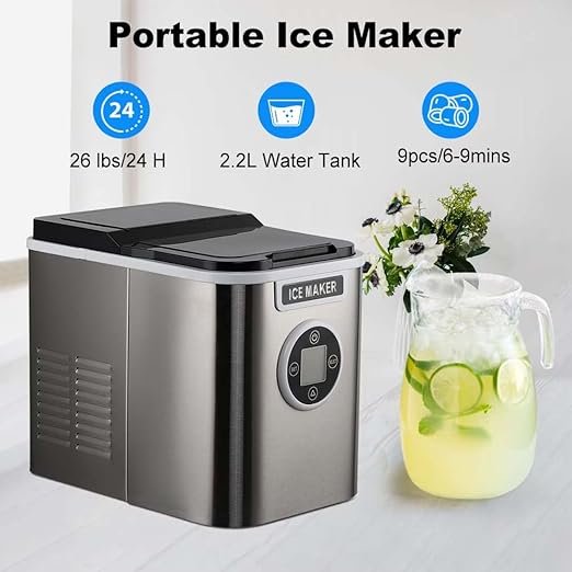 Countertop Ice Maker and Freezer, Nugget Ice Machine & Crushed Ice Maker Countertop for Home Office Bar Party, Portable | 26.5LBS/24H | Self-Cleaning