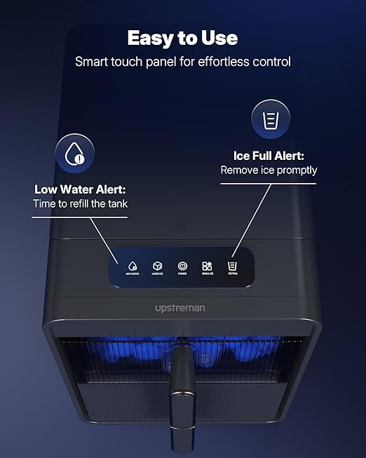 Upstreman Ice Maker Countertop, 9 Bullet Ice Cubes in 6 Mins, Detachable Water Tank, LED Light, Self-Cleaning Portable Ice Machine