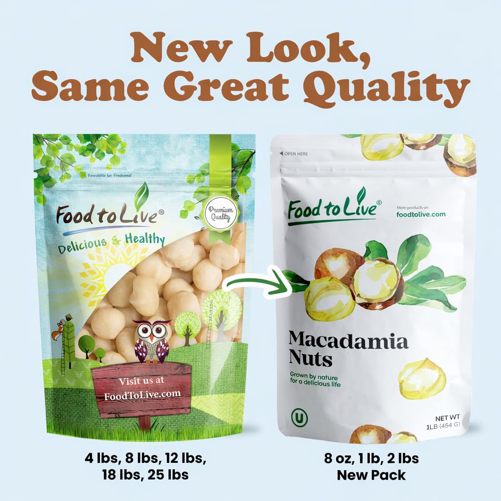 Food to Live Whole Macadamia Nuts, 25 Pounds – Raw, Unsalted, Unroasted, Keto Friendly, Kosher, Vegan, Bulk, Great as Snack and for Baking, Good Source of Manganese, Thiamin, & Copper