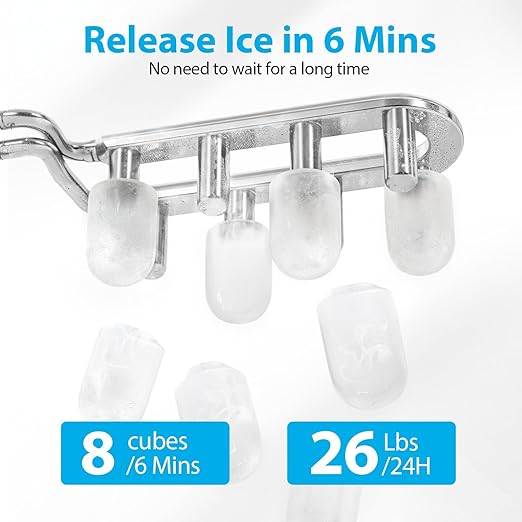 Aeitto Ice Maker Countertop 26lbs/24H, Ice Machine 8 Ice Cubes Ready in 6 Mins, 2 Sizes of Bullet Ice Portable Ice Makers