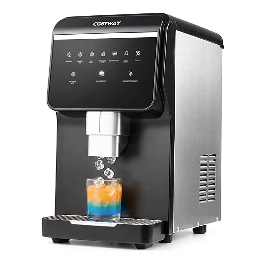 COSTWAY Self Dispensing Nugget Ice Maker Countertop, 80Lbs/24H Soft Chewable Pellet Ice, 7.5LBS Ice Storage Capacity, Automatic Cleaning Function, Portable Ice Machine