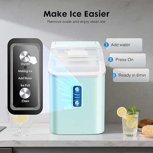 OLIXIS Nugget Ice Maker Countertop, Portable Ice Machine with 1.7L Water Tank, 26LBS/24H Fast Production, Auto-Cleaning & Quiet Operation, with Basket & Scoop