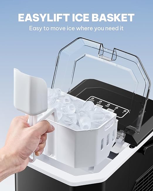 Silonn Ice Maker Countertop, Portable Ice Machine with Carry Handle, Self-Cleaning Ice Makers with Basket and Scoop