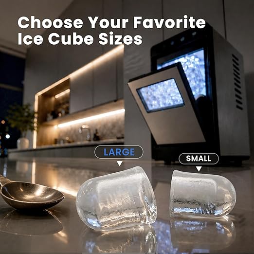 Electactic Countertop Ice Maker, 26Lbs Daily Ice Production, 0.8L Water Tank, Self-Cleaning, Adjustable Ice Size, One-Touch Operation, Interior Light, Portable Ice Maker