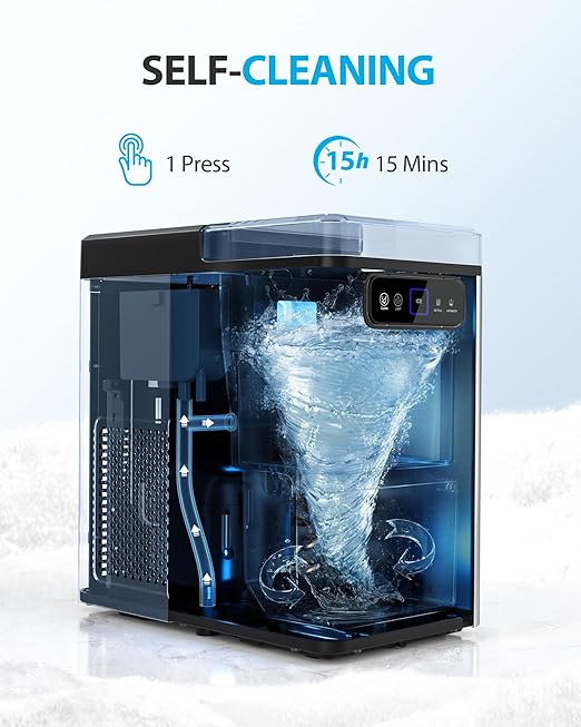 Aeitto Nugget Ice Maker Countertop, Pellet Ice Machine Soft Chewable Ice 40lbs/Day, One-Click Operation, Auto Self-Cleaning Crushed Ice Makers